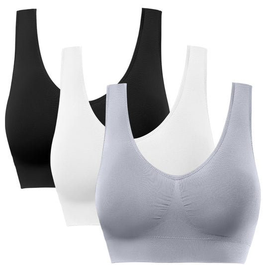 BESTENA 3 Pack Sports Bras for Women, Seamless Comfortable Workout Sleep Bra with Removable Pads