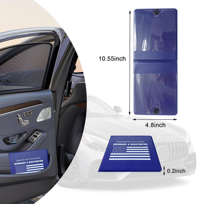 Ziciner Car Registration Insurance Holder, 2Pack Essential Auto Card Document Glove Box Organizer with Velcro Closure, Vehicle Interior Accessories Perfect for Most Car, Truck, SUV (Blue/White Flag)