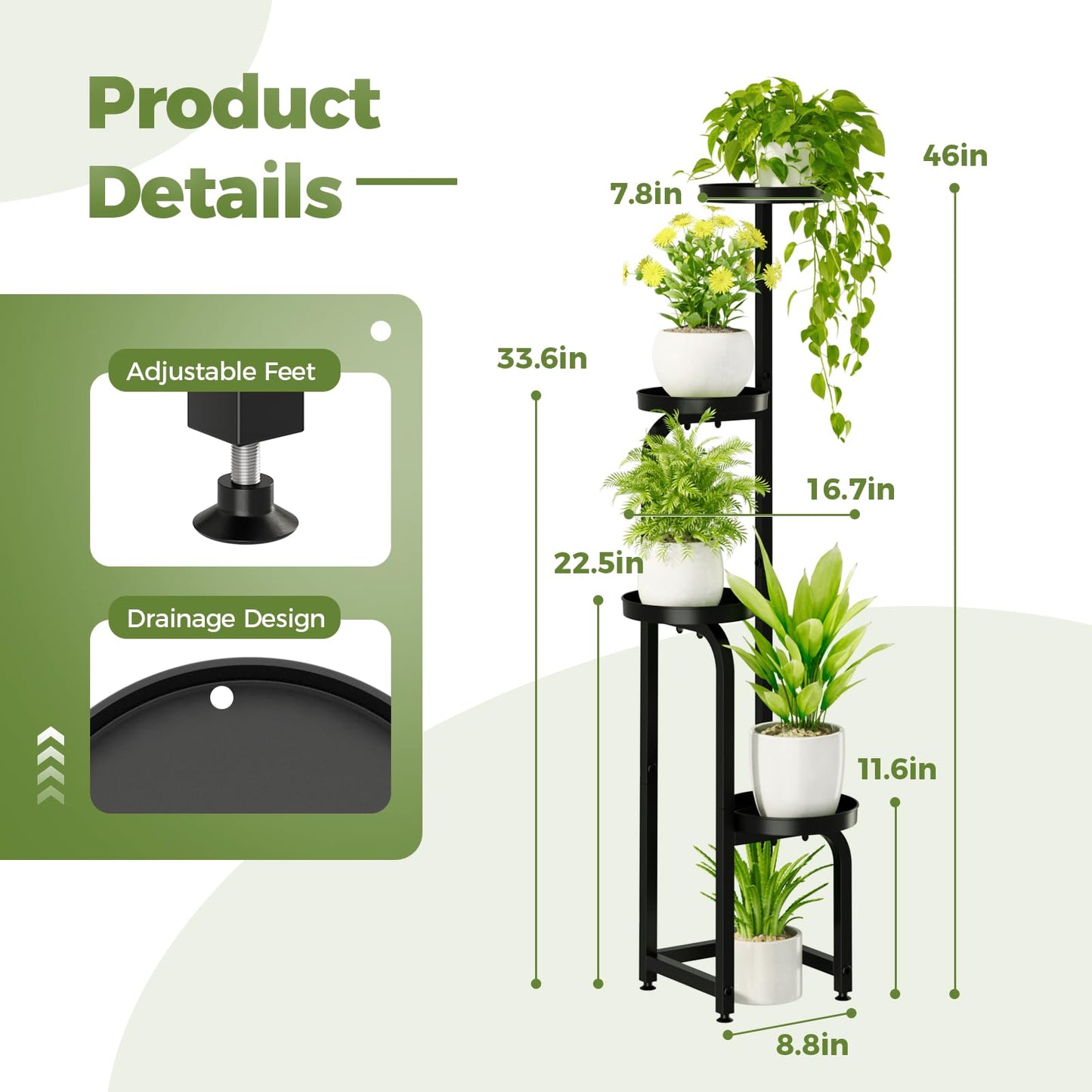 Bamworld Tall Plant Stand Indoor Outdoor, Corner Metal Flower Pot Stands for Multiple Plants, 4 Tier Heavy Duty Plant Shelf for Patio Garden Balcony Living Room Bedroom(Patent Design)