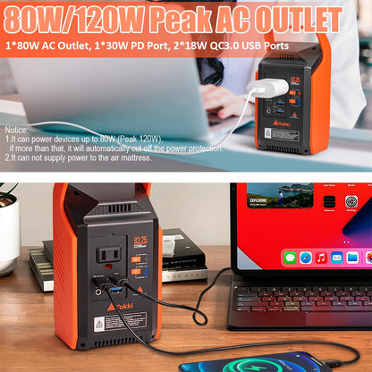 Takki 120W Peak Solar Generator with 21W Panel 83Wh Portable Power Station Solar Power Bank with 110V AC Outlet for Camping Home Use Outdoor Emergency Fan Laptop Hurricane