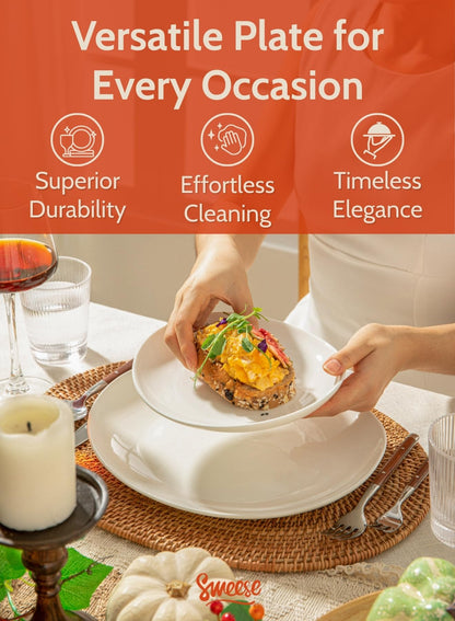 Sweese Porcelain 7.8 Inch Dessert Plates Set of 6 - White Salad Plates, Appetizer Plates, Small Plates - Dishwasher, Microwave, Oven Safe, Smooth Glaze, Scratch Resistant