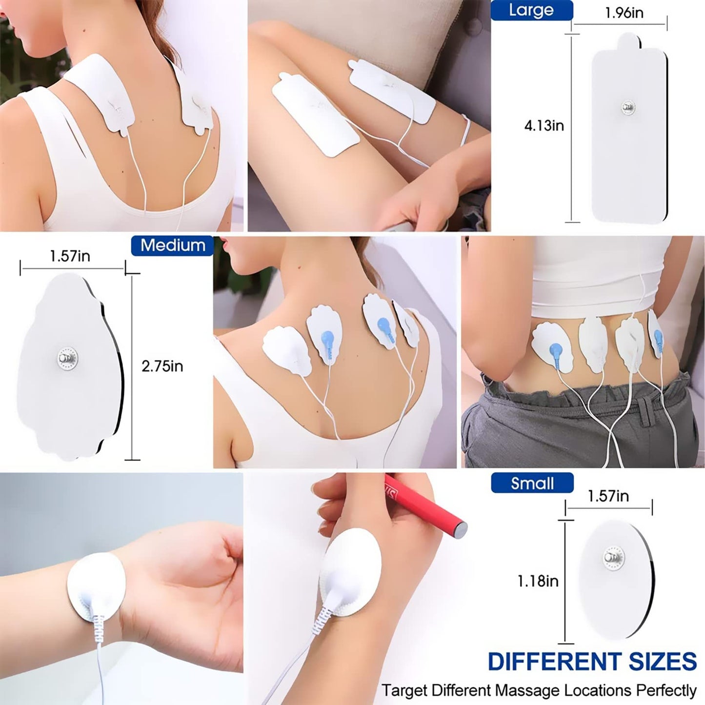 TENS/EMS Unit Replacement Pads NURSAL 20 Pack 3.5mm Snap Electrode Patches for Electrotherapy, Reusable Self-Adhesive Electrodes Pads, Compatible with Belifu, AVCOO, Neocarbon, MEDVICE TENS White