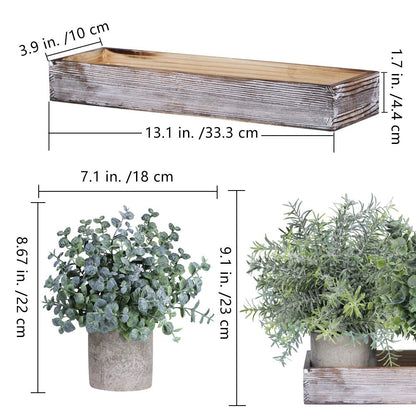 Set of 3 Mini Potted Artificial Eucalyptus Plants Faux Rosemary Plant Assortment with Wood Planter Box for Indoor Office Desk Apartment Wedding Tabletop Greenery Decorations 8.7" Tall