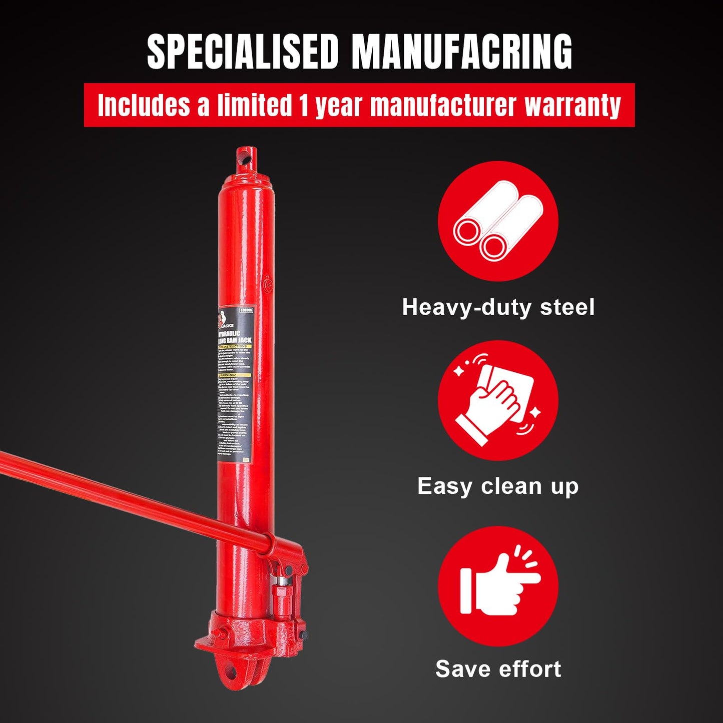 BIG RED T30806 Torin Hydraulic Long Ram Jack with Single Piston Pump and Clevis Base (Fits: Garage/Shop Cranes, Engine Hoists, and More): 8 Ton (16,000 lb) Capacity, Red