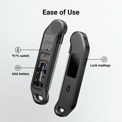 Professional Digital Meat Thermometer, 1 Sec Instant Read, ±0.5℉ Accuracy NIST&NSF Certified Food Thermometer, Auto-Rotate Bright LED Screen, 100% Waterproof Cooking Thermometer for Grill BBQ, Black