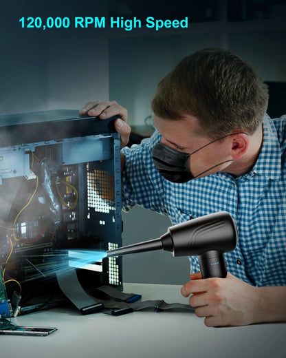 BANKKY 11-in-1 Compressed Air Duster, 3-Gear Adjustable 120000 RPM Electric Air Duster with LED Light, Reusable no Canned Keyboard Cleaner for Office, 9000mAh Cordless Air Duster for Computer/Car