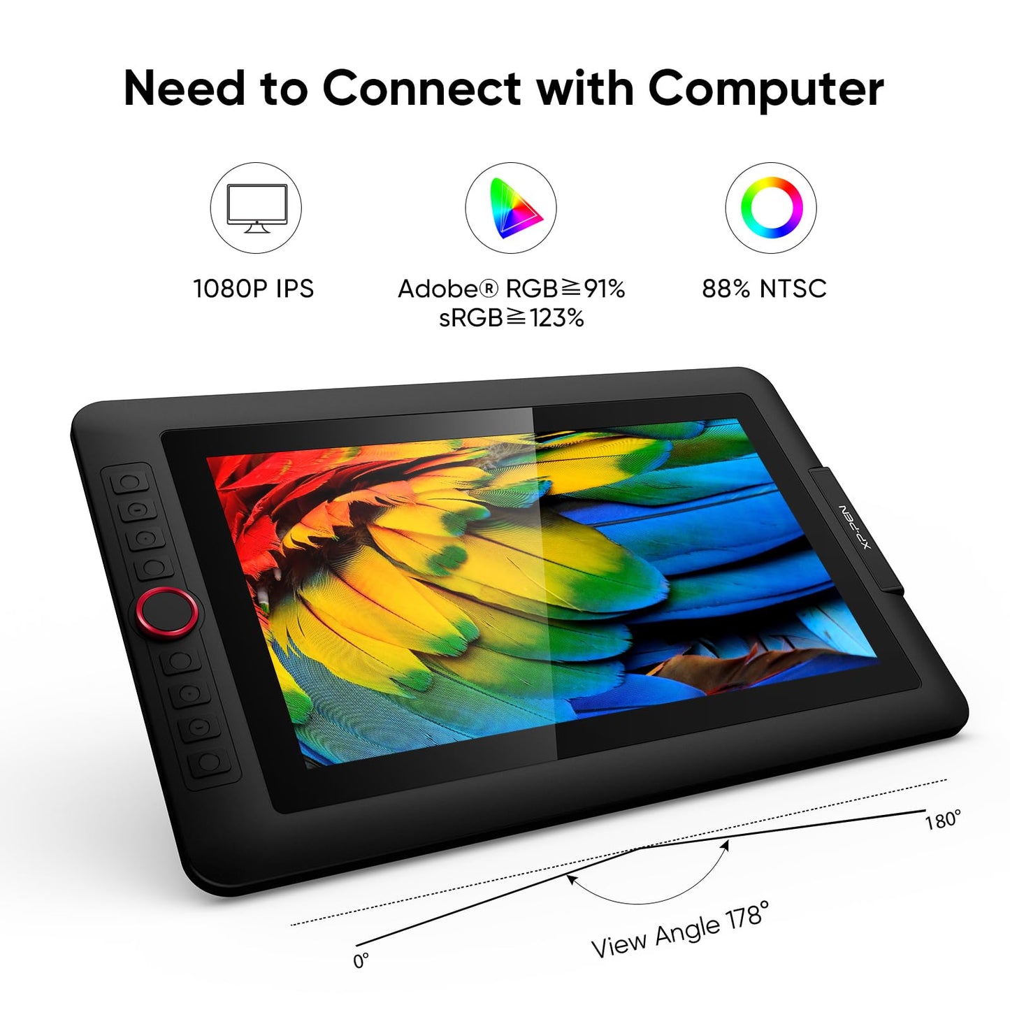XPPen Drawing Tablet with Screen Full-Laminated Graphics Drawing Monitor Artist13.3 Pro Graphics Tablet with Adjustable Stand and 8 Shortcut Keys (8192 Levels Pen Pressure, 123% sRGB)