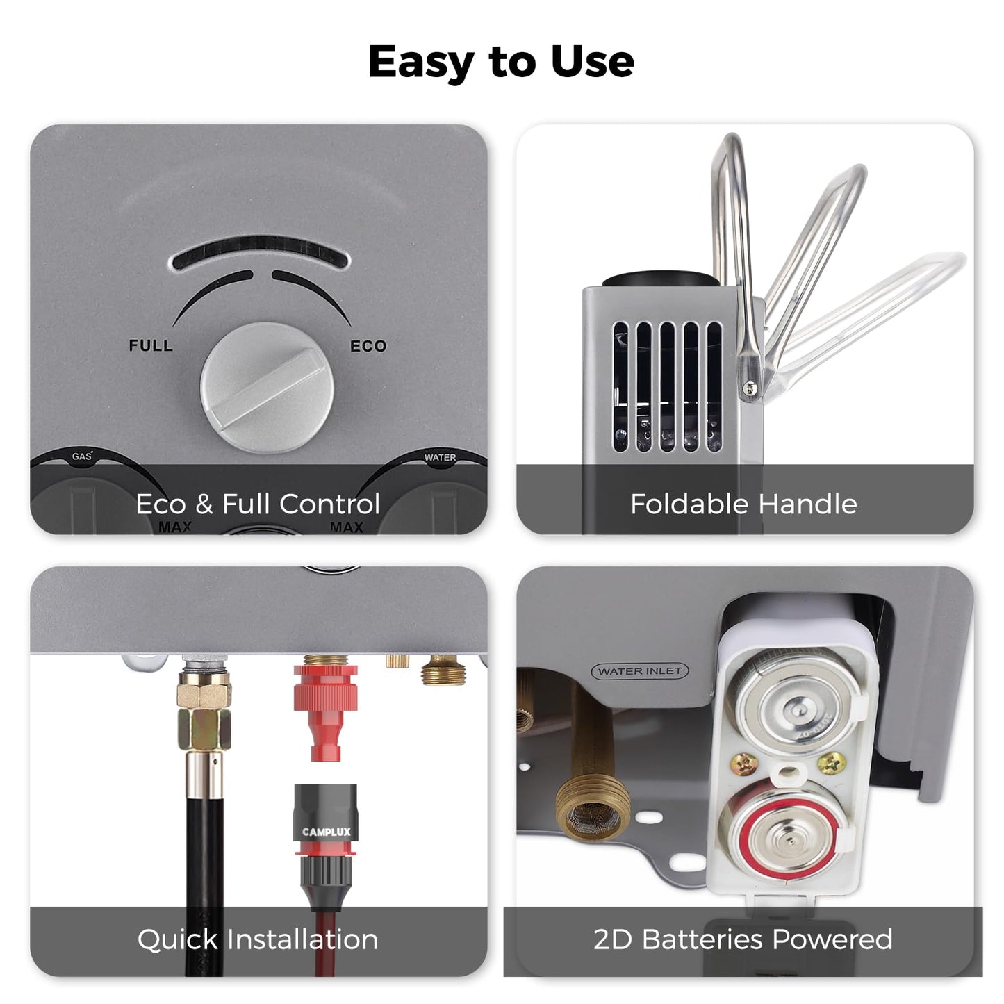 Tankless Water Heater, Camplux 1.58 GPM Propane Portable Water Heater With Pump Kit, Gray, BW158GP60