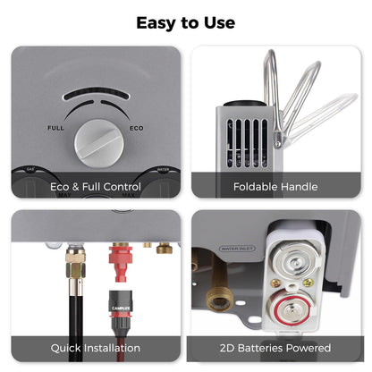 Tankless Water Heater, Camplux 1.58 GPM Propane Portable Water Heater With Pump Kit, Gray, BW158GP60