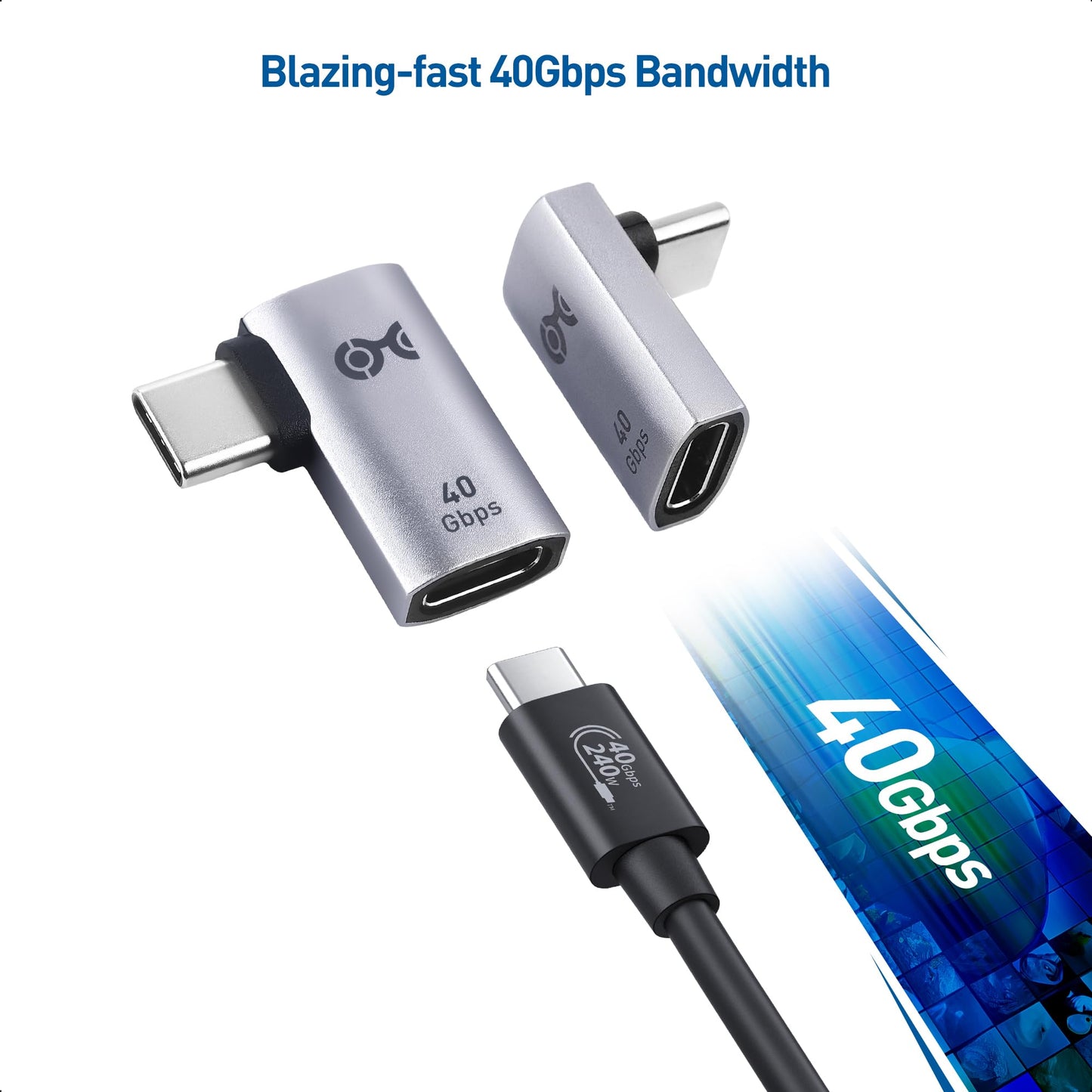 Cable Matters Combo-Pack 40Gbps Right Angle USB-C Adapter Kit, Up to [4K@240Hz Video, 240W Charging, 40Gbps Data Transfer] 90 Degree USB C Adapter, Compatible with Thunderbolt 4, iPhone 16, Steam Deck