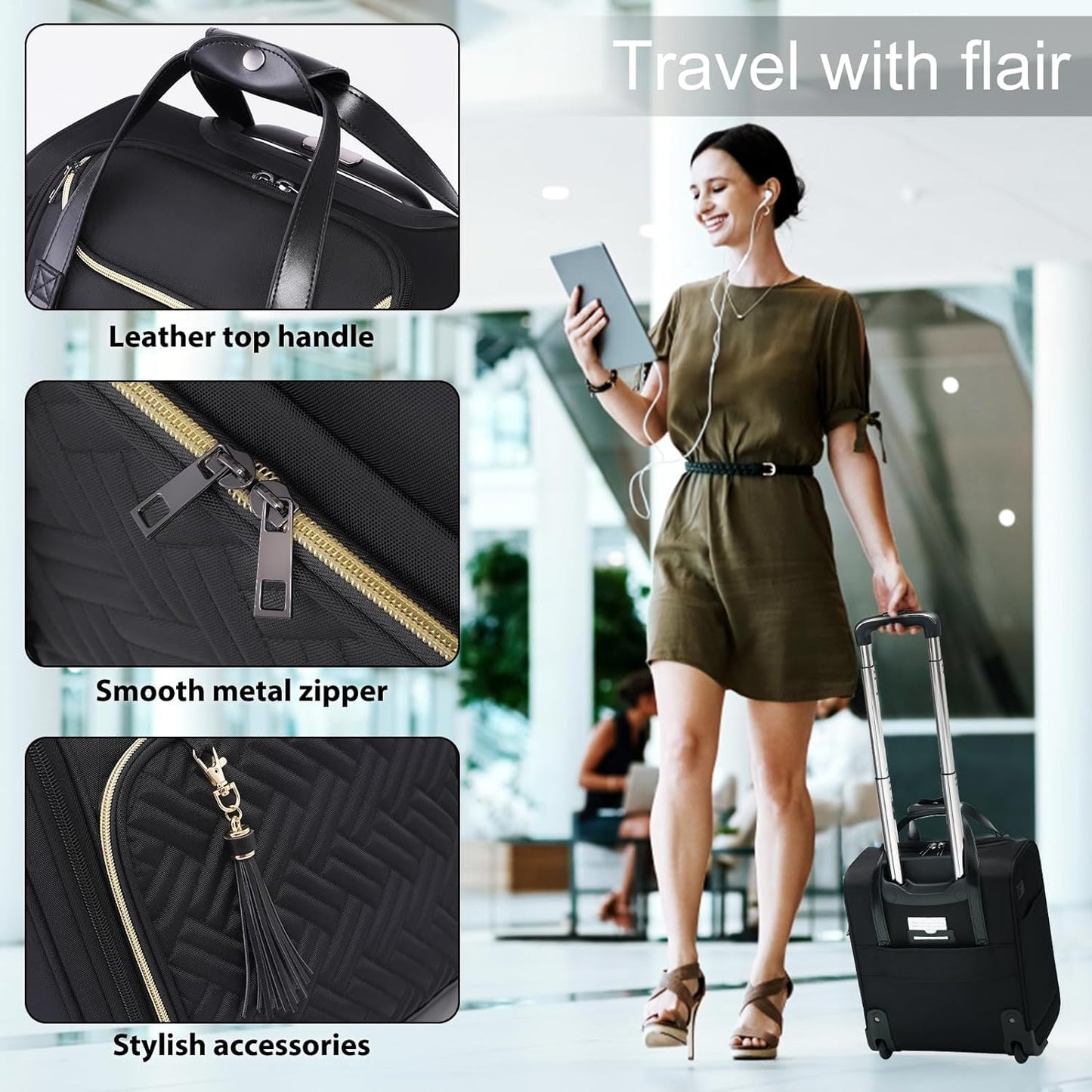 Coolife Luggage Carry On Luggage Underseat Luggage Suitcase Softside Wheeled Luggage Lightweight Rolling Travel Bag Underseater (Champagne Gray, Carry-On 16-Inch)