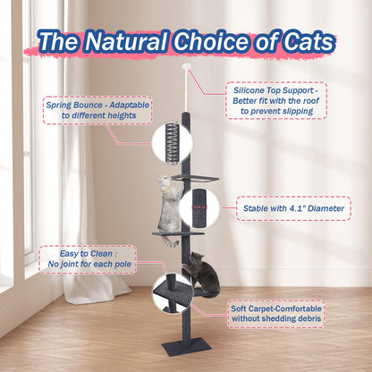 Cat Craft Cat Tree Floor to Ceiling 95-108" Tall Cat Tree Carpet Cat Tower Kitten Tree Sisal Scratching Post and Mat Cat Pole for Indoor Cats, Charcoal, Style A