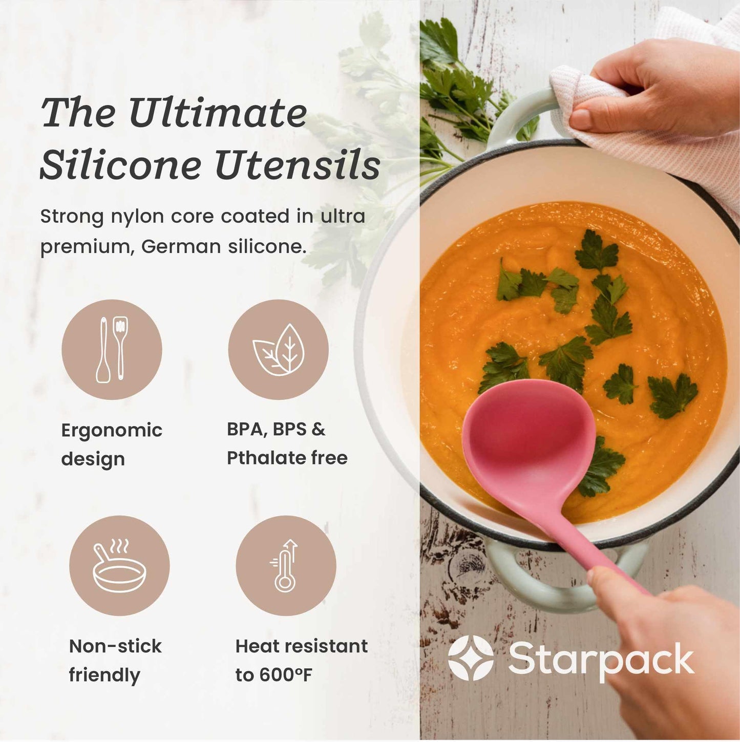 Starpack 'Stir & Serve' Silicone Cooking Utensils Set (5 Pcs) - Kitchen Utensils Set Heat Resistant to 600°F - Kitchen Utensils for Nonstick Cookware - Silicone Utensil Set for Mixing & Cooking