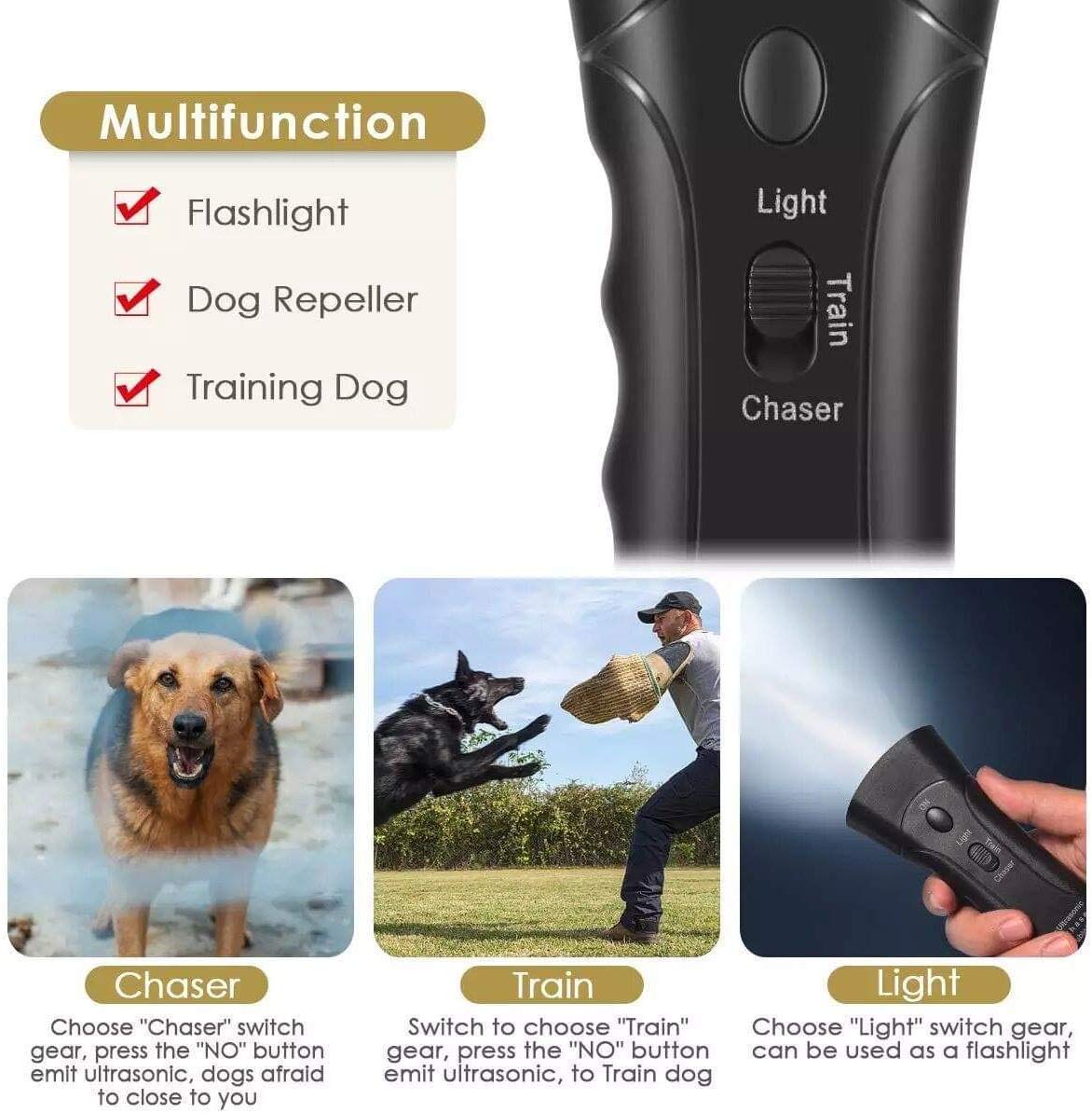 Amazingbuy Ultrasonic Dog Trainer Device Electronic Dog Deterrent/Dog Barking Control Devices Training Tool Stop Barking Sonic Dog Repeller (Black)