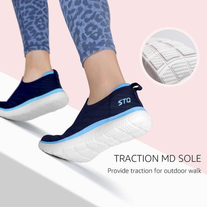 STQ Women Slip on Sneakers Breathable Walking Shoes with Memory Foam Workout Gym Fitness Shoes Navy US 6.5