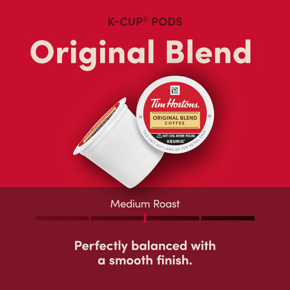 Tim Hortons Original Blend, Medium Roast Coffee, Single-Serve K-Cup Pods Compatible with Keurig Brewers, 72ct K-Cups, 12 Count (Pack of 6)