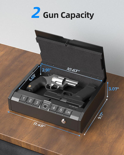 AINIRO Gun Safe for Pistols - Biometric Gun Safe for Handgun, Quick-Access Gun Lock with Fingerprint Identification or Key Pad, Storage Home Bedside Nightstand Car