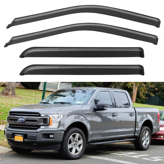 Window Visors Rain Guards for 2015-2025 Ford F150 SuperCrew, Out-Channel Sun Rain Shades Window Vent Deflectors for 2017-2025 F-150 Raptor F250 F350 F450 F550 Super Duty Crew Cab, for Full-Size Cabs