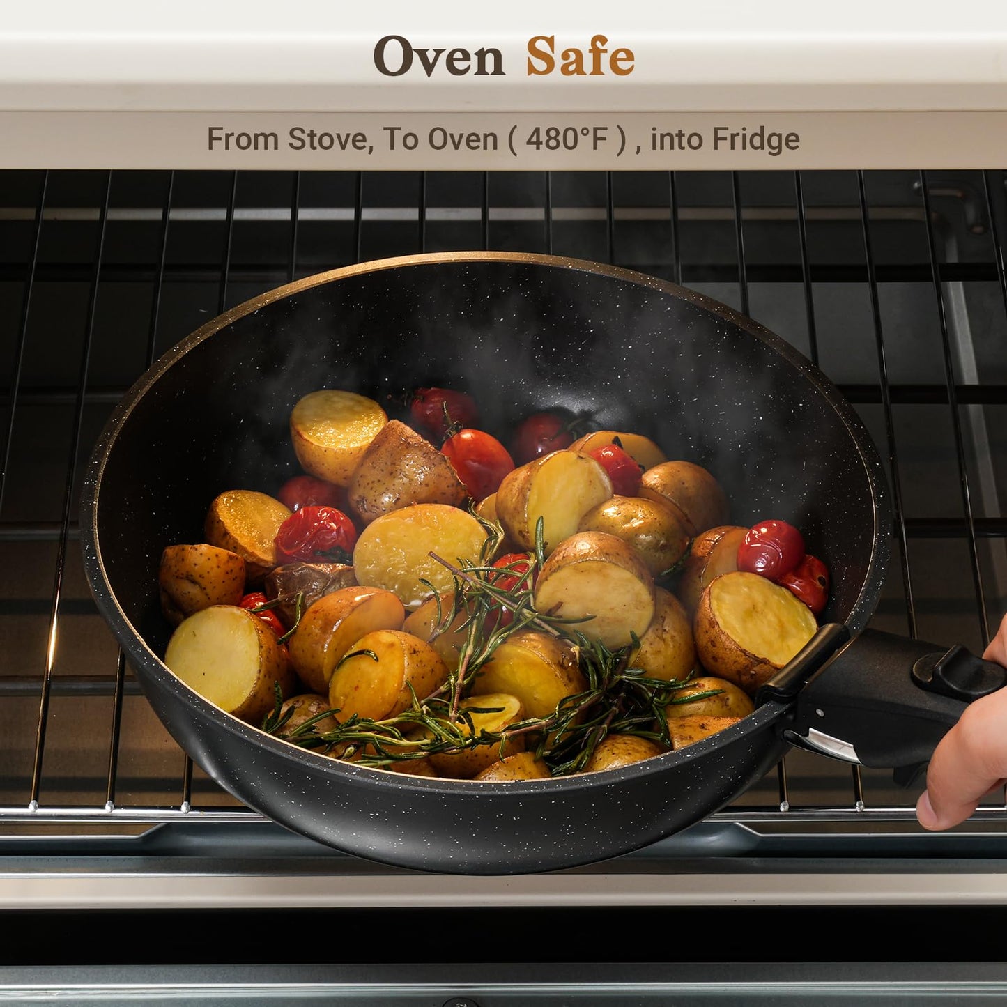 SODAY 15Pcs Pots and Pans Set Non Stick, Cookware Sets with Detachable Handle, Nonstick RV Kitchen Cooking Tools Removable Handles, Oven Safe, Induction Fast, Stackable Induction Cookware,Black