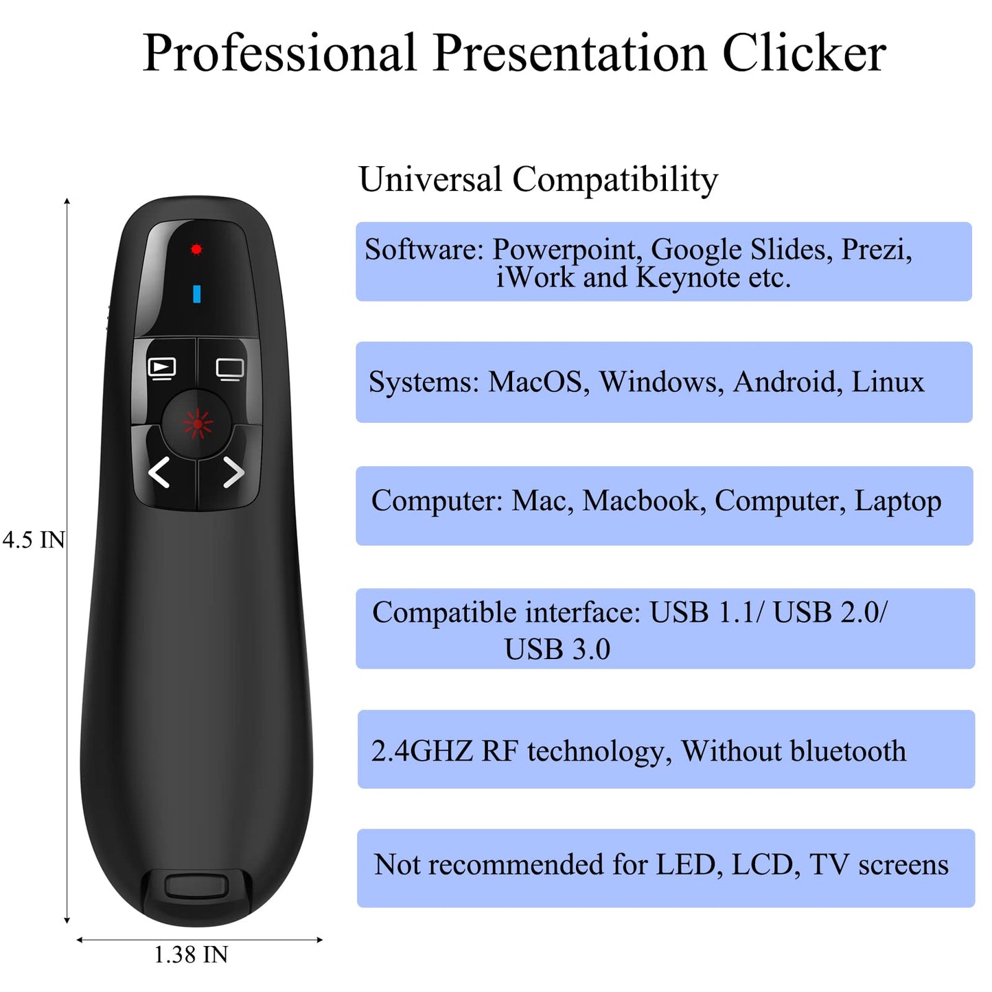 Zoxkoy Wireless PowerPoint Remote Presentation Clicker: Presenter Pointer for Classroom Teacher - USB Slide Advancer Compatible MacBook Computer