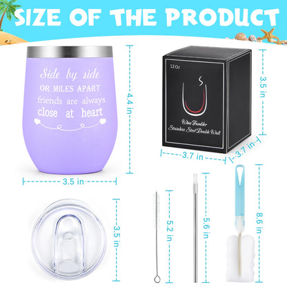 GINGPROUS 4 Pack Friend Wine Tumbler Set for Girls Trip Friendship Girls Weekend Long Distance Frineds, 12 Oz Stainless Steel Wine Tumbler with Lid and Straw, Mix Color