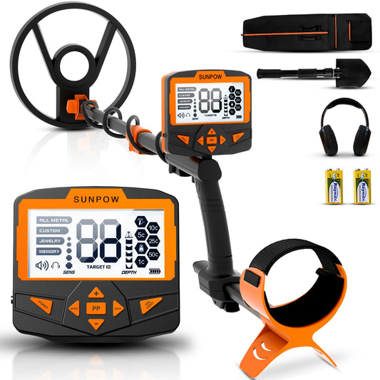 SUNPOW Metal Detector for Adults Professional - Waterproof Higher Accuracy 5 Modes Gold Metal Detector with Strong Anti-Interference, Advanced DSP Chip, 11" Detection Depth - OTMD09