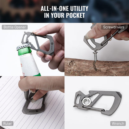 TACRAY Titanium Carabiner Keychain Clip, Anti-Lost Key Holder, Quick Released Backpack Clasps/Hook with Multitools of Bottle Opener and Mini Ruler for EDC