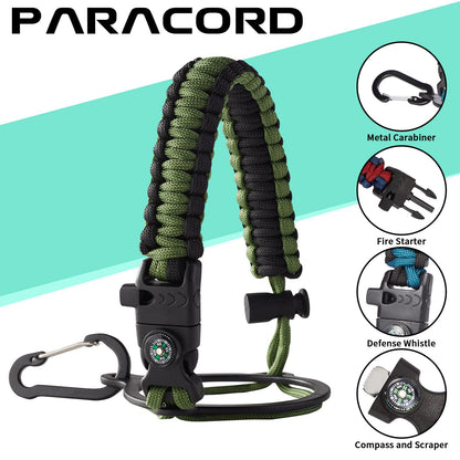 64oz Insulated Water Bottle with Straw & Auto Spout Lid - (Cold 48H & Hot 24H) Half Gallon Stainless Steel Water Jug with Paracord Handle, Metal Tactical Military Water Flask with Carrier Strap Bag