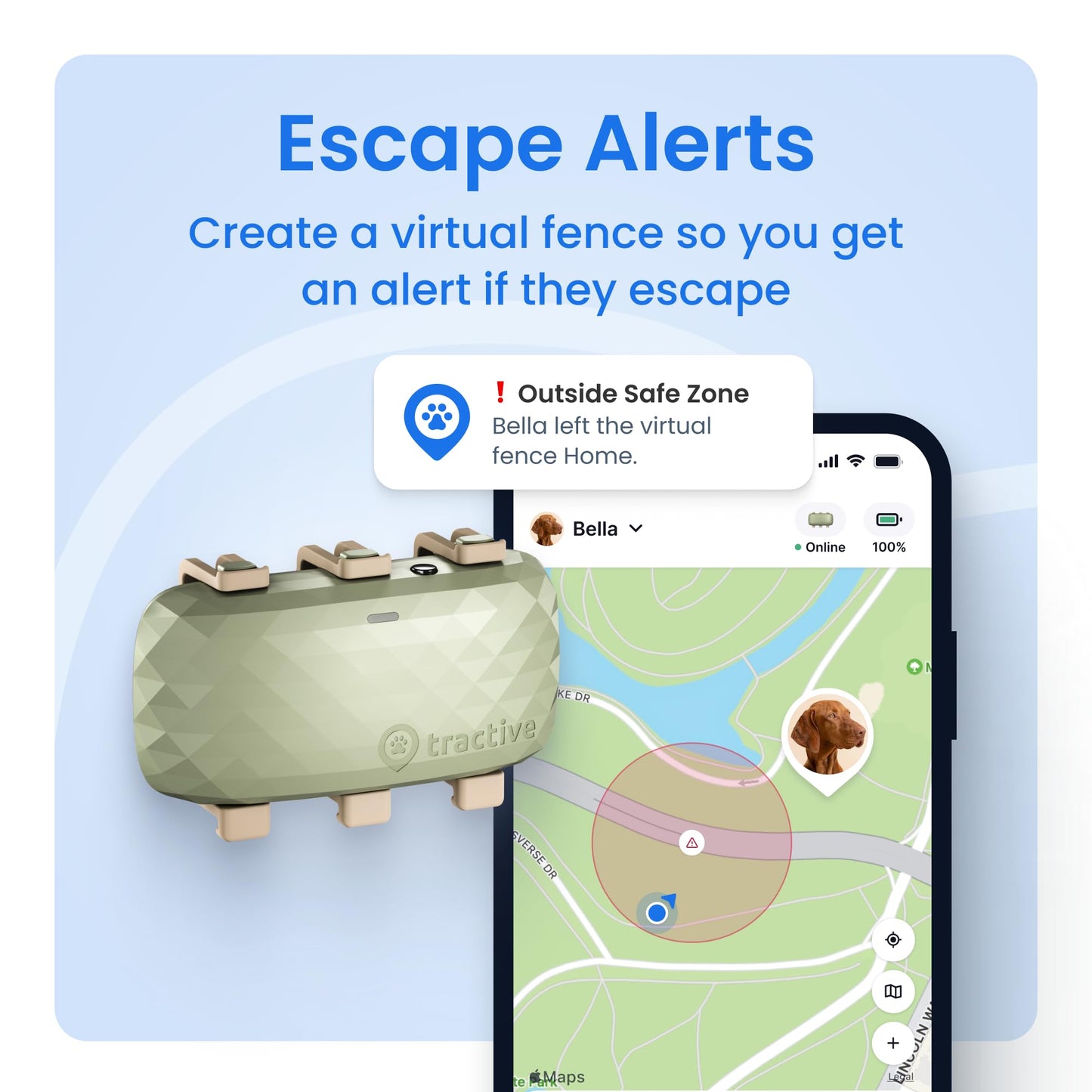 Tractive XL Smart Dog GPS Tracker | Live Pet Tracker with Virtual Fence | Vital Signs Monitoring of Heart & Respiratory Rate | Up to 1-Month Battery Life | Dog Collar Attachment (Green)