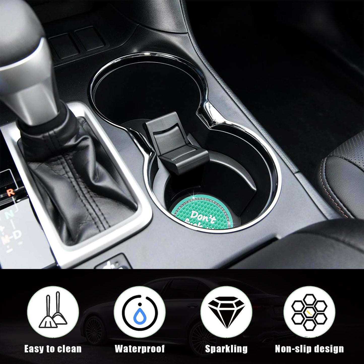 Ziciner 4 Pack Bling Car Cup Holder Coaster, 2.75 Inch Anti-Slip Auto Insert Cup Coaster, Crystal Car Drink Cup Mat Perfect for Women Girls, Universal Interior Decor Accessories (Mint Green)