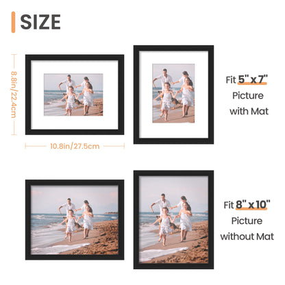 upsimples 8x10 Picture Frame Set of 5, Display Pictures 5x7 with Mat or 8 x 10 Without, Wall Gallery Photo Frames, Black