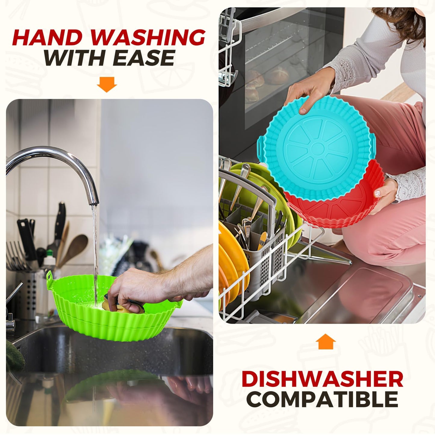 3 Pack Air Fryer Silicone Liners for 5 QT or Bigger, Reusable Food Grade Silicone Airfryer Liners Pot Baking Basket Accessories Replacement of Flammable Disposable Parchment Paper Top 8.7 inch