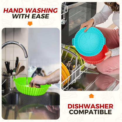 3 Pack Air Fryer Silicone Liners for 5 QT or Bigger, Reusable Food Grade Silicone Airfryer Liners Pot Baking Basket Accessories Replacement of Flammable Disposable Parchment Paper Top 8.7 inch