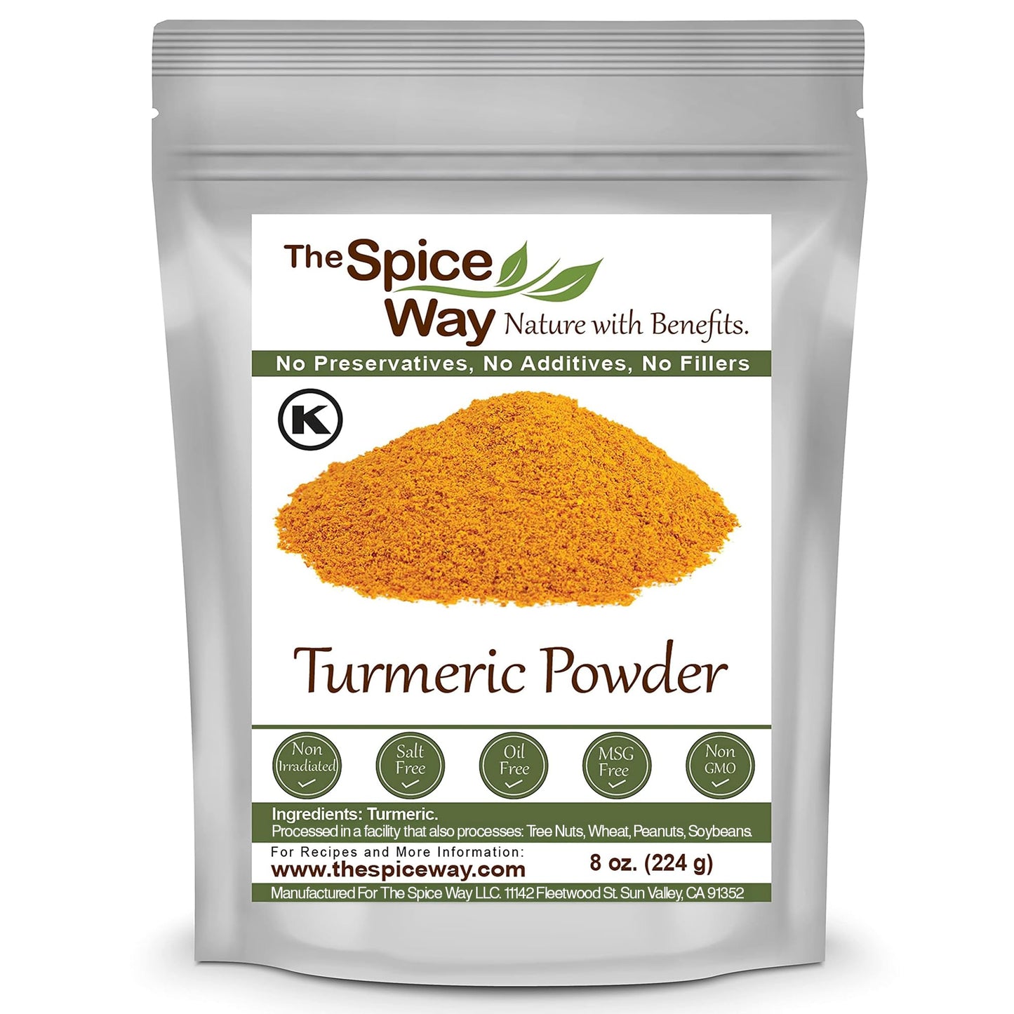 The Spice Way Turmeric Powder - (8 oz) powdered ground tumeric root (curcuma) - Great turmeric root fresh for curries, soups, teas, masala, and golden milk or tumeric powder for skin