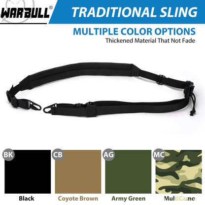 WarBull 2 Point Rifle Sling, Quick Adjust Gun Sling with HK Hook, Soft Shoulder Pad Tactical Sling for Rifle Shotgun and Crossbow, Gun Sling for Hunting and Outdoor Sports with Keychain Gift (Black)