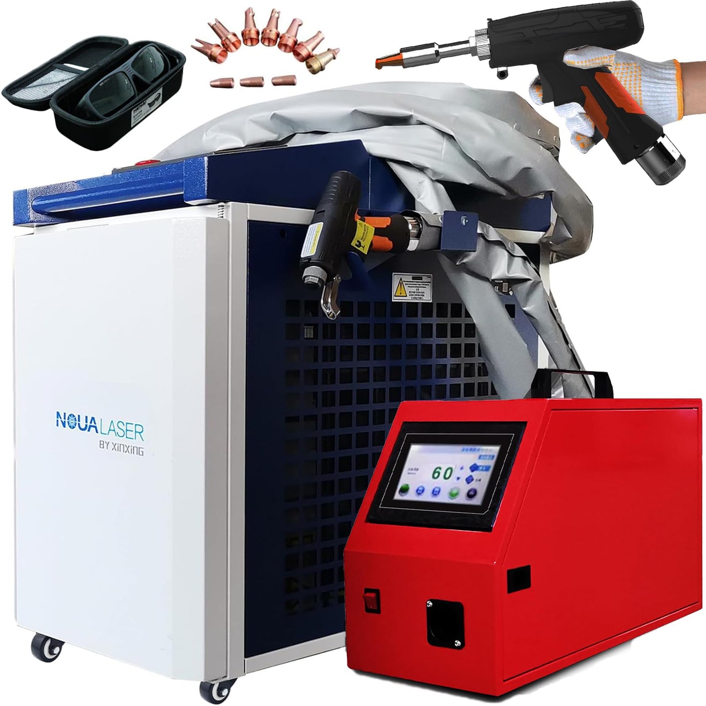 Tax Inclusive 1200W Laser Welding Machine Handheld, 4 in 1 Fiber Laser Welder Cutter Rust Removal Cleaner with Torch Set & Auto Wire Feeder, Wheeled Water-Cooled Laser Welder Machine 220V for Metal