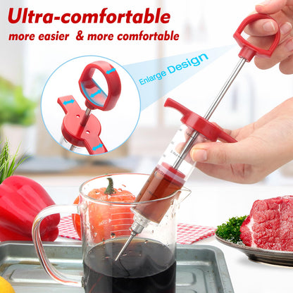 TGE-V 1-oz Plastic BBQ Marinade Injector Kit, Turkey Injector Syringe (3 Stainless Steel Meat Needles + 3 Replacement O Rings + 1 Cleaning Brush) for Smoked BBQ Grill