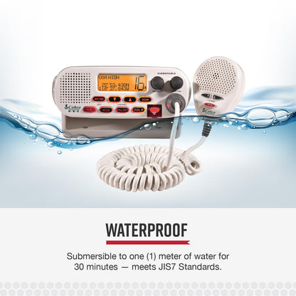 Cobra MR F45-D Fixed Mount VHF Marine Radio – 25 Watt VHF, Submersible, LCD Display, Noise Cancelling Microphone, NOAA Weather Channels, Signal Strength Meter, Scan Channels, White