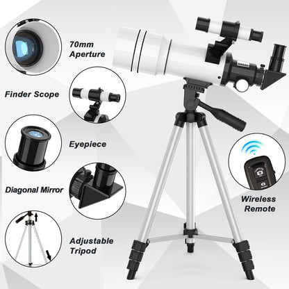 ToyerBee Telescope for Adults & Kids, 70mm Aperture Astronomical Refractor Telescopes for Astronomy Beginners (15X-150X), 300mm Portable Telescope with an Phone Adapter & A Wireless Remote