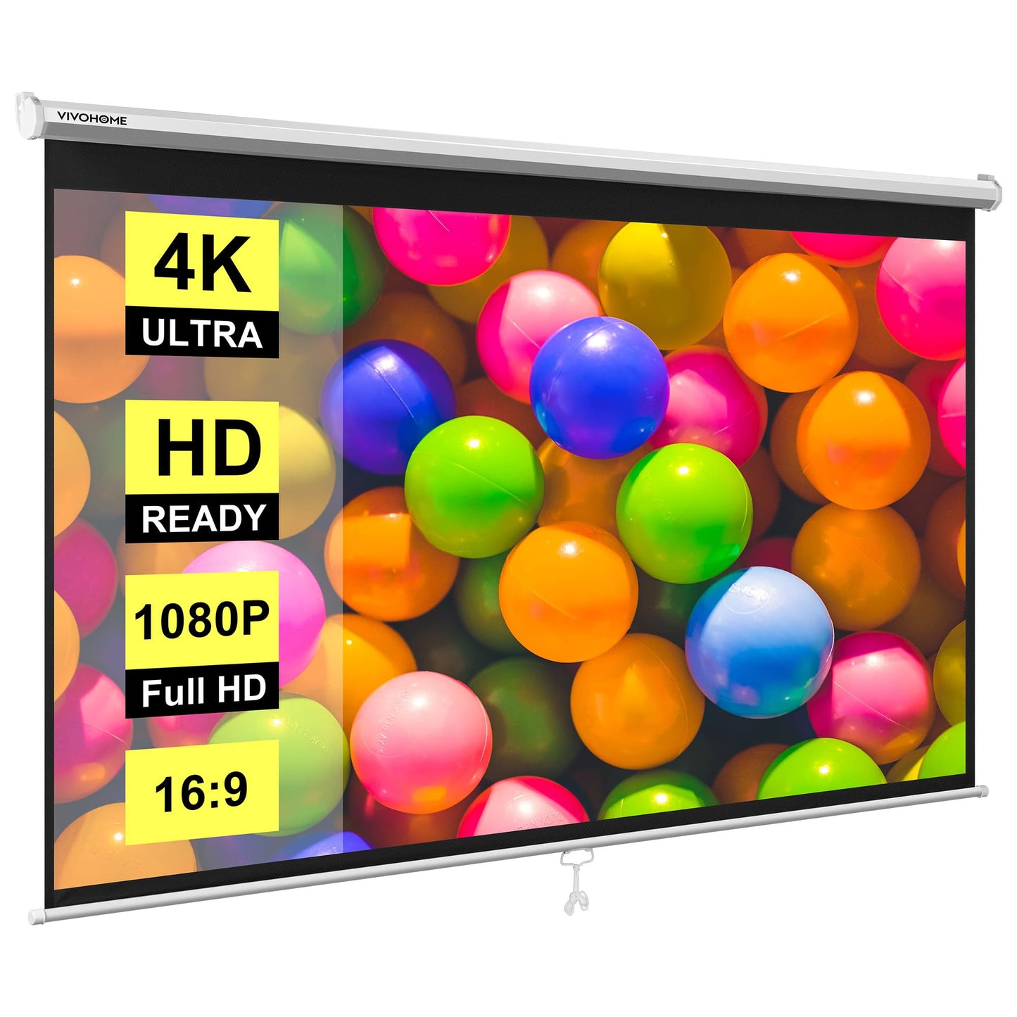 VIVOHOME Projector Screen Pull Down, 16:9 80 Inch Retractable Projection Screen, HD 4K Manual Pull Movie Screen for Home Theater, Cinema, Office (70x40 Inch White)