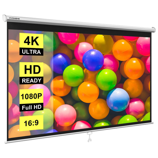 VIVOHOME Projector Screen Pull Down, 16:9 80 Inch Retractable Projection Screen, HD 4K Manual Pull Movie Screen for Home Theater, Cinema, Office (70x40 Inch White)