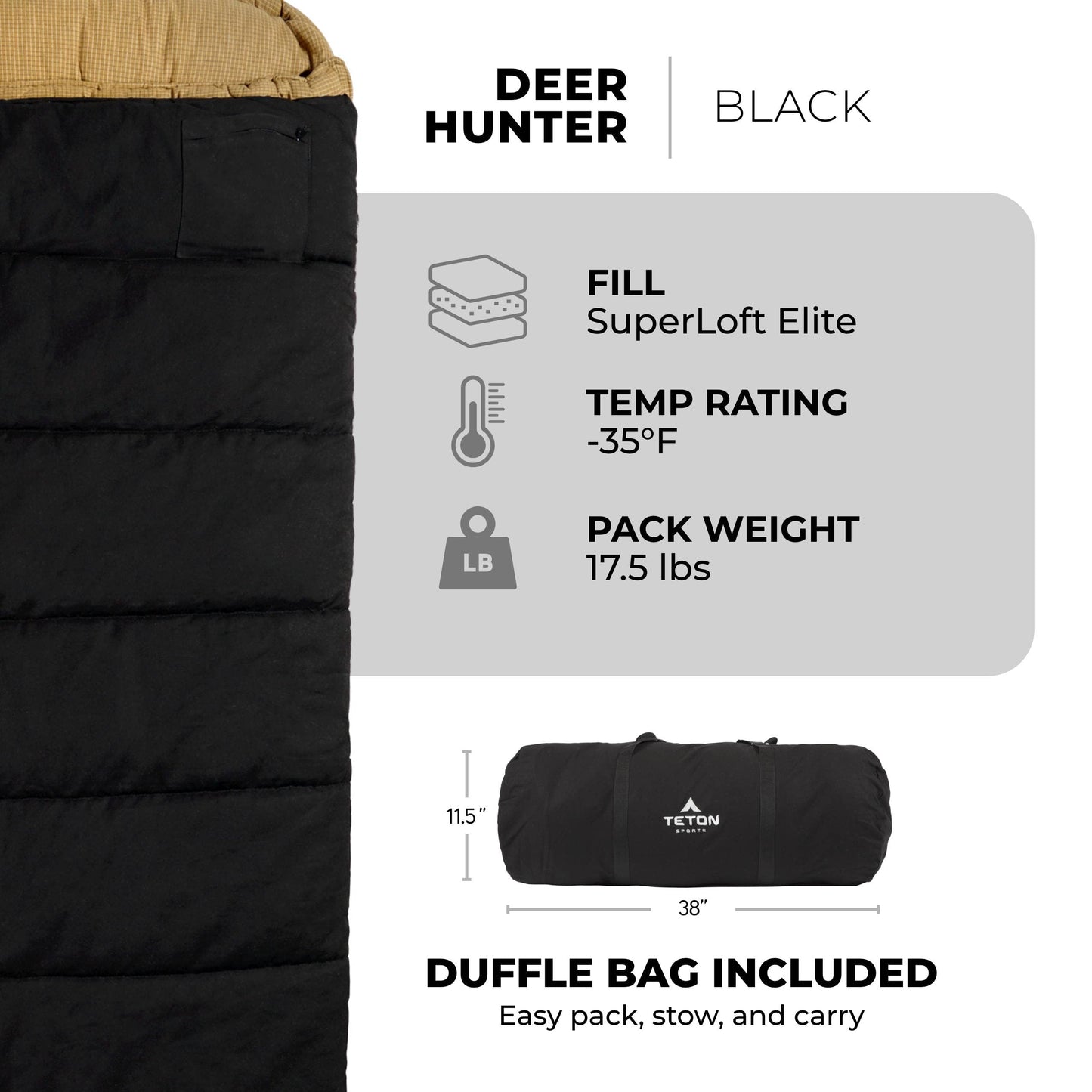 TETON Sports Deer Hunter -35 Degree Sleeping Bags. Warm and Comfortable Camping Sleeping Bag, TETON Tough Canvas Shell for Camping, Hunting, and Cold Weather