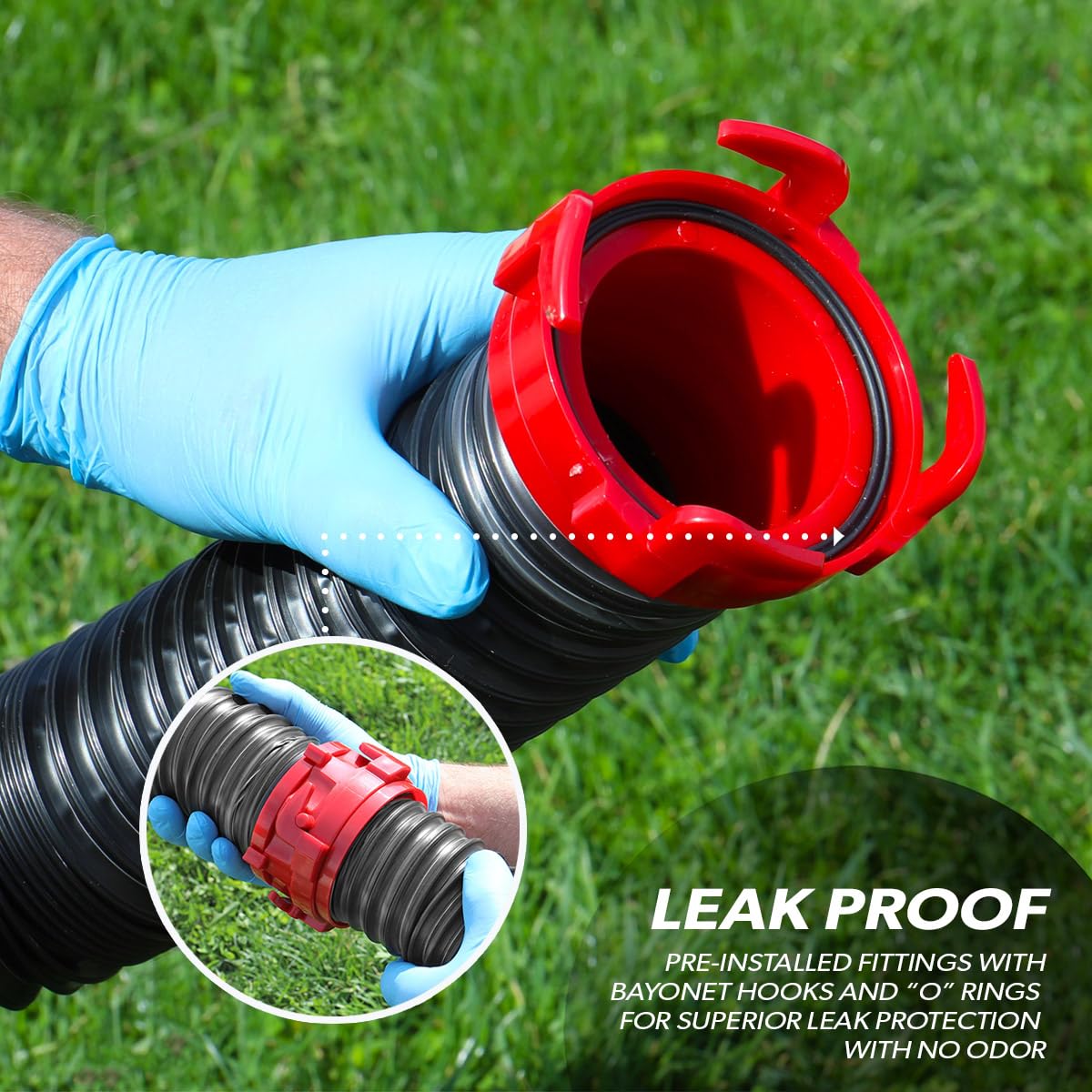 Valterra 15-Foot Dominator RV Sewer Hose Kit, Universal Sewer Hose for RV Camper, Includes 15-Foot Hose with Rotating Fittings, 90 Degree ClearView Sewer Adapter, and 2 Drip Caps