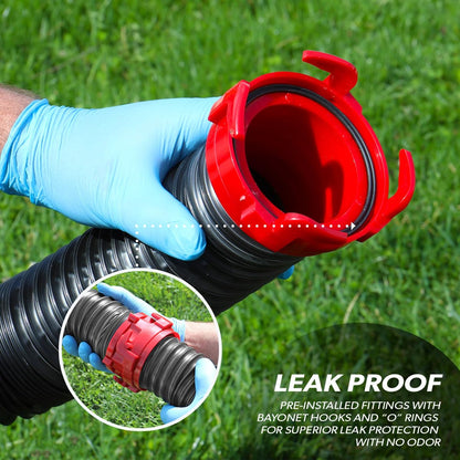 Valterra 15-Foot Dominator RV Sewer Hose Kit, Universal Sewer Hose for RV Camper, Includes 15-Foot Hose with Rotating Fittings, 90 Degree ClearView Sewer Adapter, and 2 Drip Caps