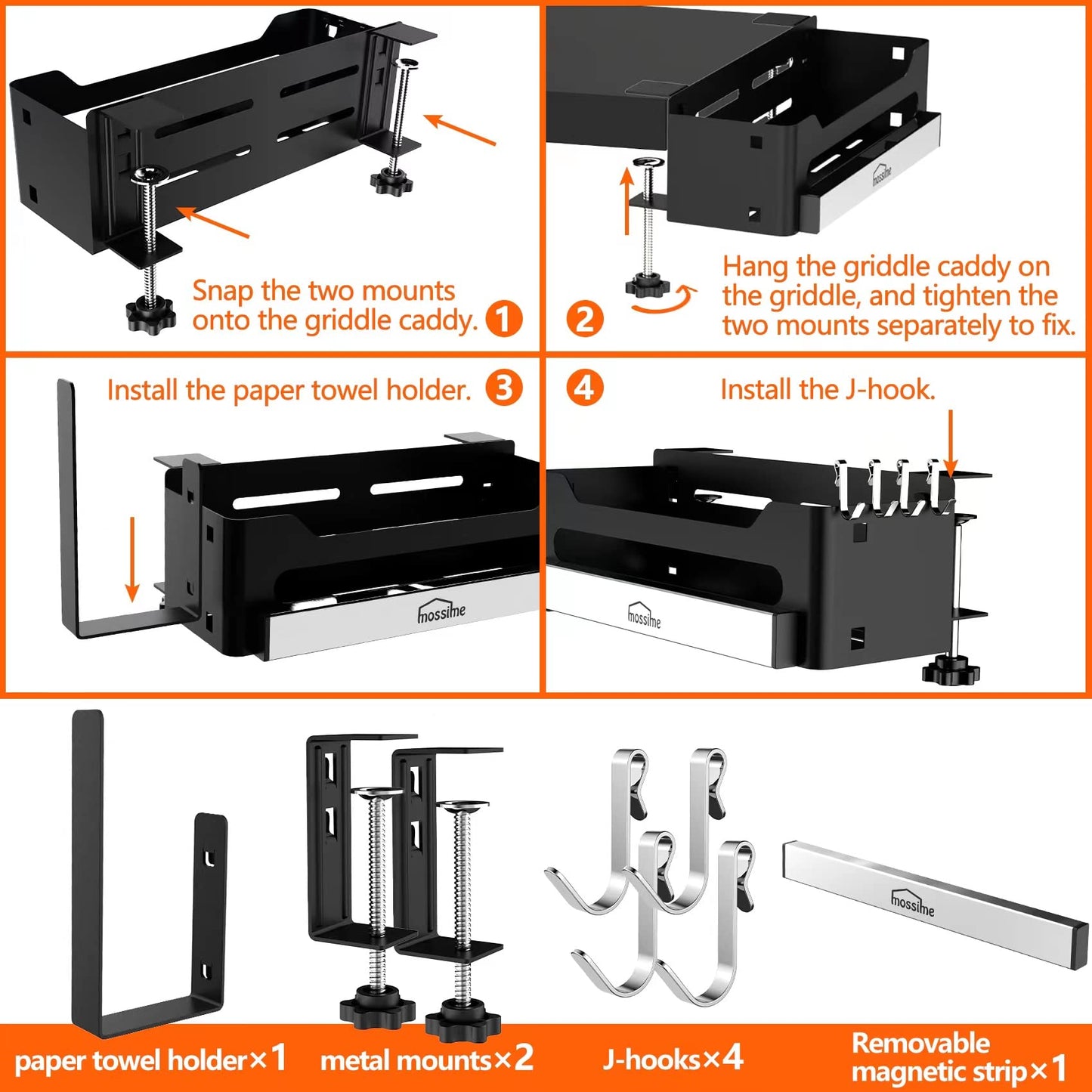 Griddle Caddy for Blackstone 28"/36" Griddles/Prep Cart, Grill Accessories Space Saving for Blackstone BBQ Accessories Storage Box with Magnetic Tool Holder & Paper Towel Holder