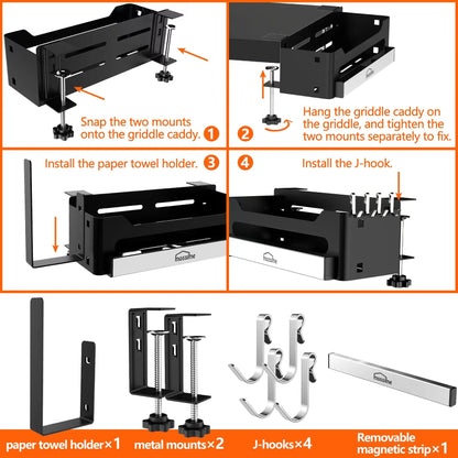 Griddle Caddy for Blackstone 28"/36" Griddles/Prep Cart, Grill Accessories Space Saving for Blackstone BBQ Accessories Storage Box with Magnetic Tool Holder & Paper Towel Holder