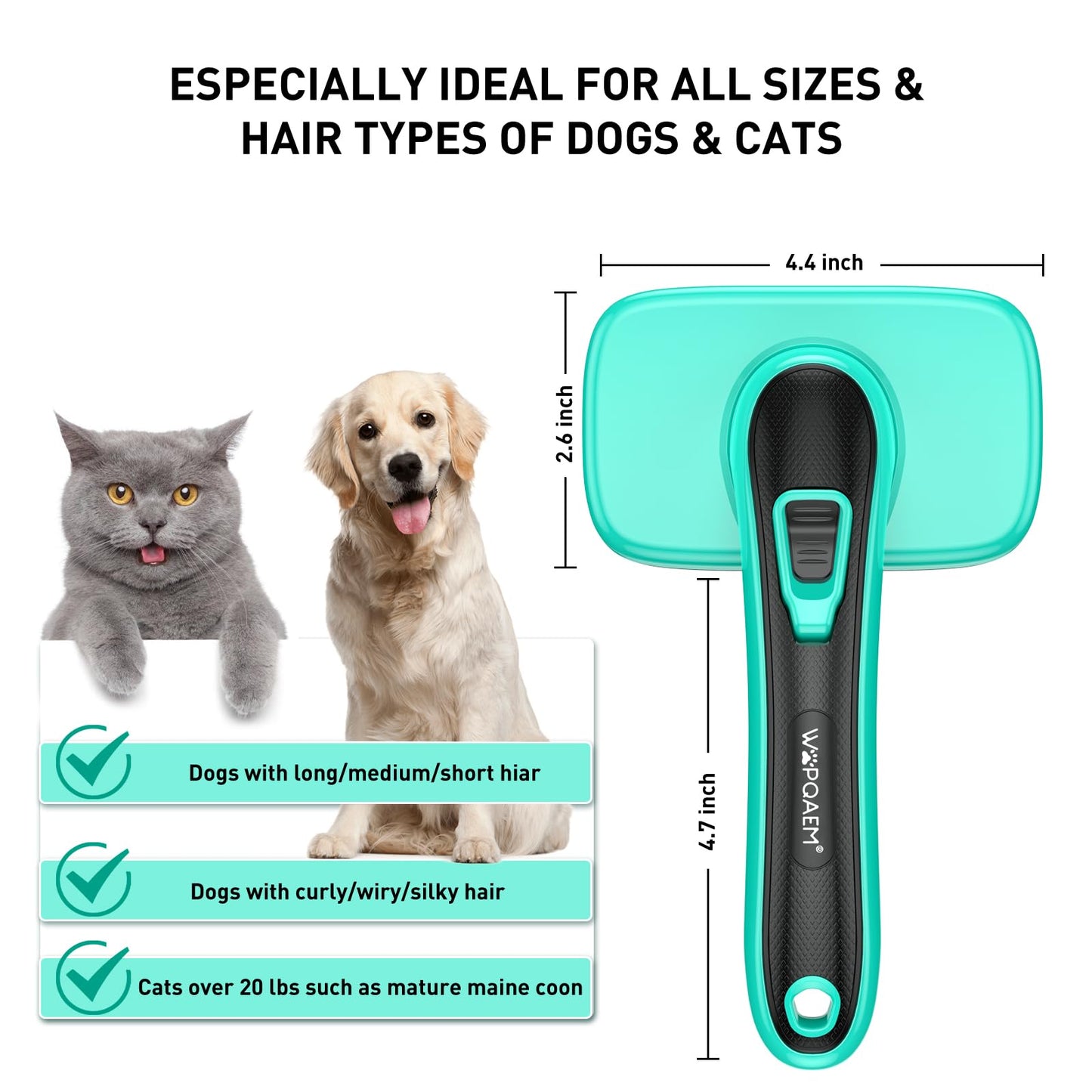 WOPQAEM Dogs Self Cleaning Slicker Brush for Shedding & Grooming Short Long Haired Pets, Removes Loose Fur, Undercoat, Mats, Tangled for Large Medium Small Sensitive Skin of Cats. Easy to Cleaning