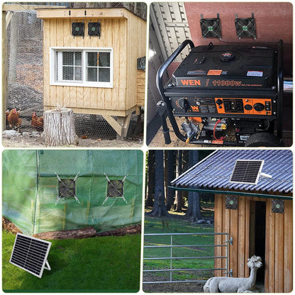 erifyng Solar Powered Fan, Solar Fan for Shed, Chicken Coop, Greenhouse, Outside with Two IPX7 Waterproof 5In Fans 13Ft On/Off Switch Cable Exhaust Intake Mounting Way and Installation Kits