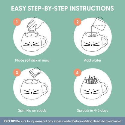 The Cat Ladies Organic Cat Grass for Indoor Cats - Growing Kit with Organic Seed Mix, Soil and White Cat Planter. Natural Hairball Control and Digestion Remedy, Cat Gifts