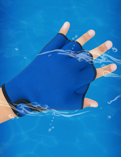FitsT4 Sports Aqua Gloves Webbed Paddle Swim Gloves Fitness Water Aerobics and Swimming Resistance Training Gloves for Men Women Children Royal M